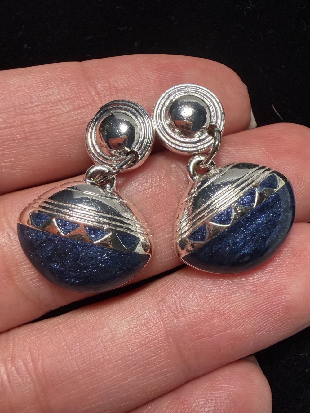 Berébi Paris – Signed Vintage Earrings – Silver & Blue Art Jewelry – 1980s